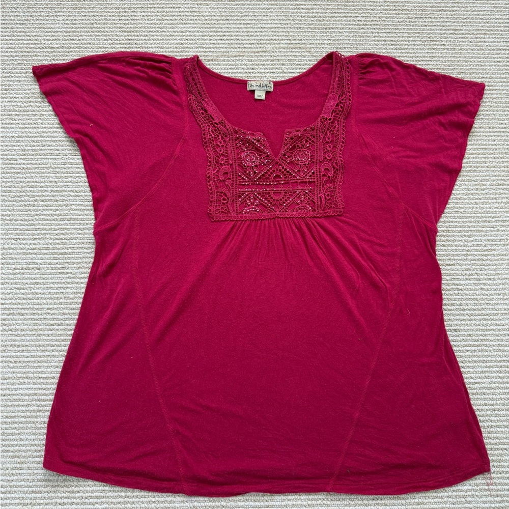 Live and Let Live Women's Hot Pink Beaded Embroidered Top